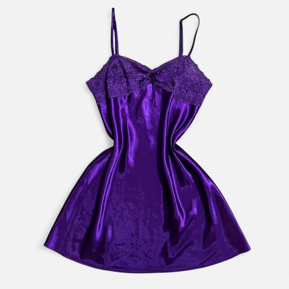 American Vintage Other - VTG Y2K Morgan Taylor Intimates Royal Purple Floral Lace Satin Chemise Slip M